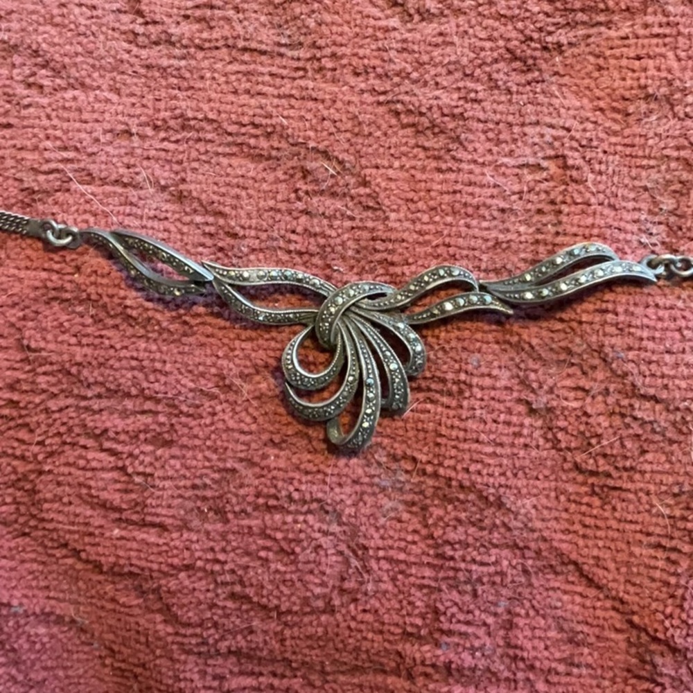 Vintage Necklace marcasite and sterling silver, 20”.